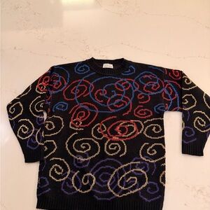 Vintage 80s Abstract Swirl Knit Sweater Made in USA